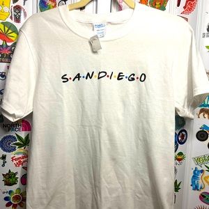 San Diego Friends-style font white t-shirt youth large